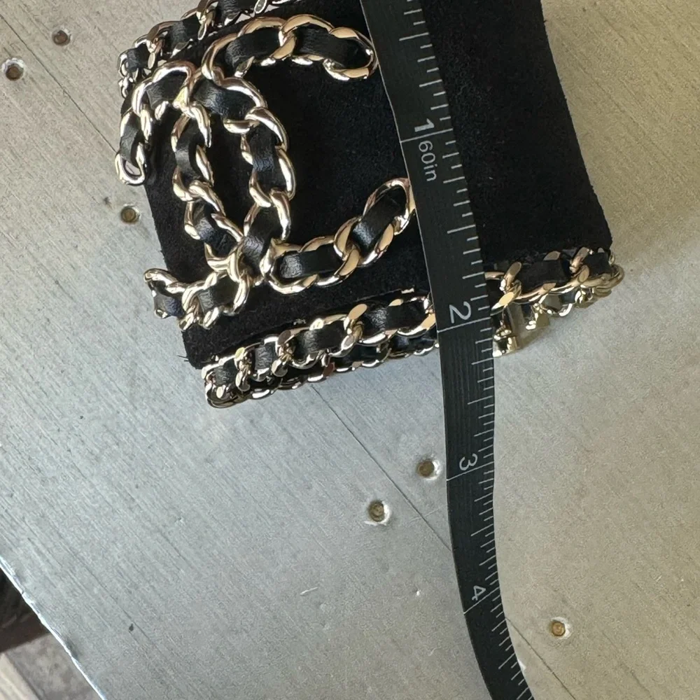 Chanel black suede chain cuff logo bracelet rare Preowned authentic
